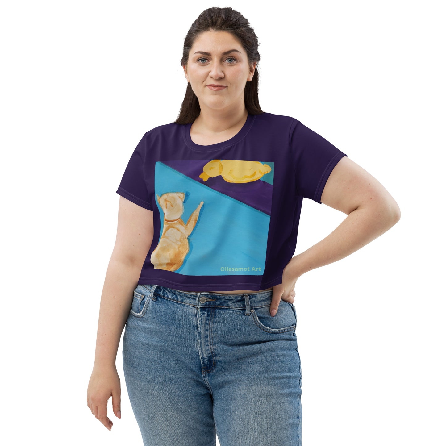 Women's All-Over Print Crop Tee- Elmira Series: Cat and Duck