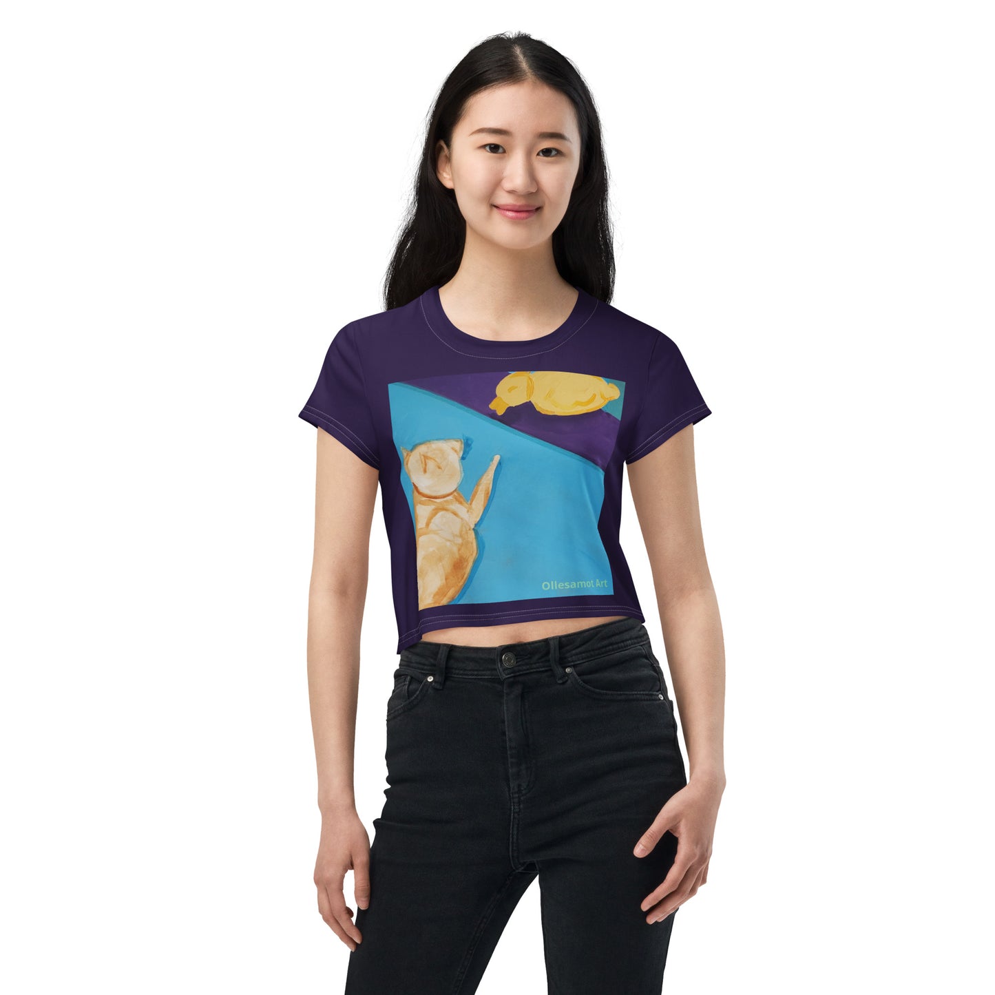 Women's All-Over Print Crop Tee- Elmira Series: Cat and Duck