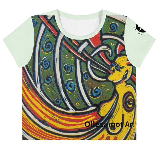 Women's All-Over Print Crop Tee- Celestial Being Series: OG Mint sleeve