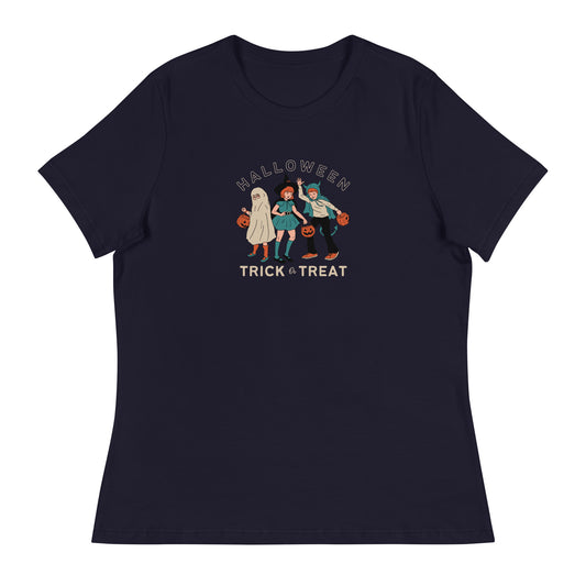 Women's Relaxed T-Shirt- Ghouls Series: Trick or Treat 1